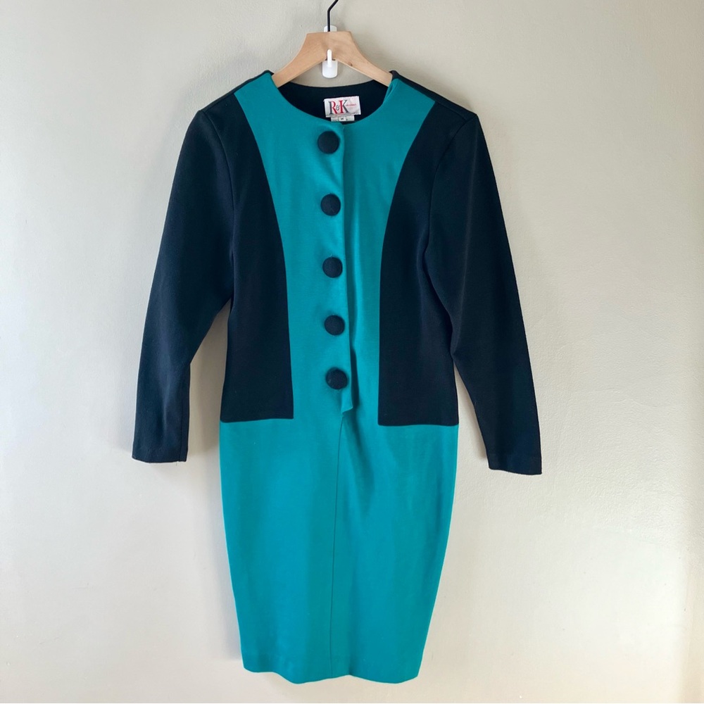 VINTAGE Long Sleeve Color Block Wiggle Dress